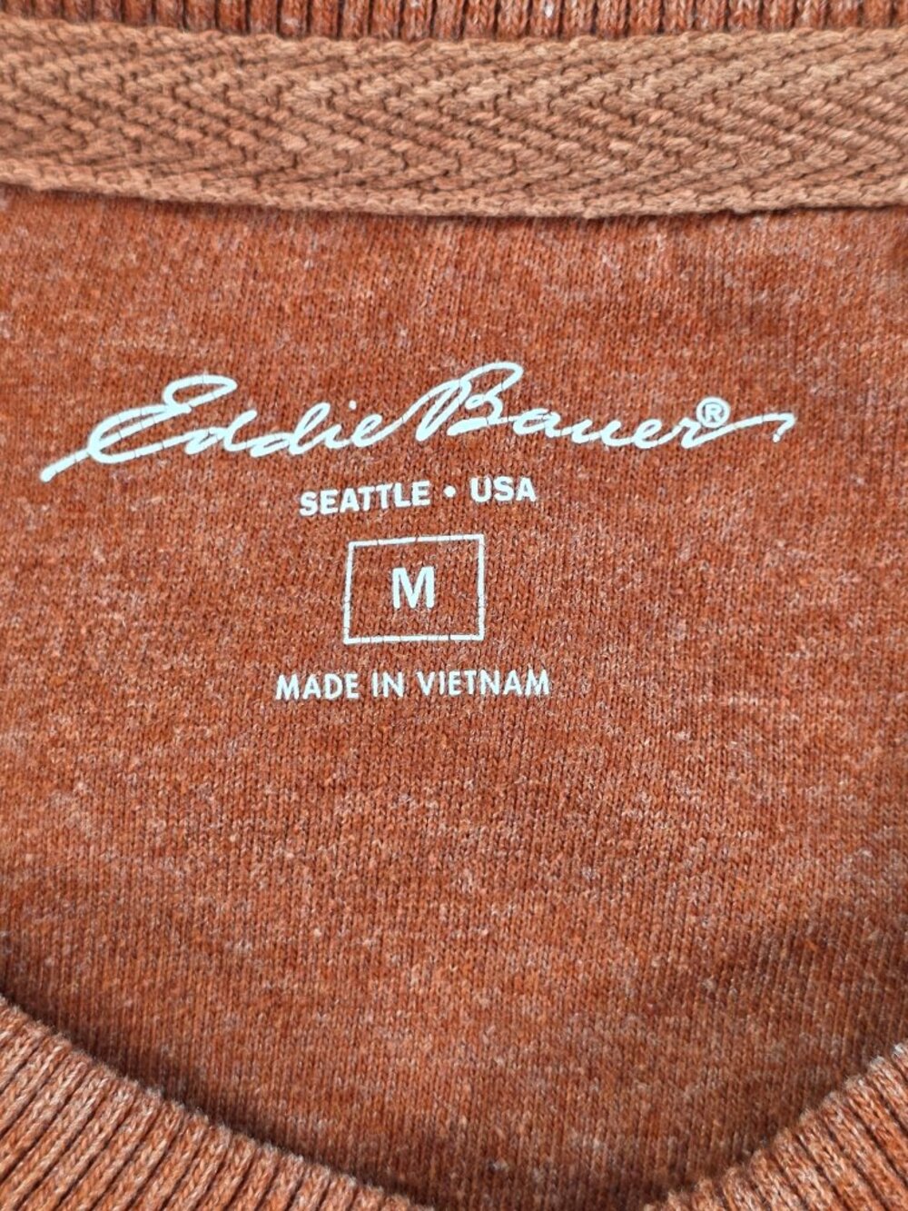 Eddie Bauer Men's Medium Henley Shirt Rust Waffle Knit Long Sleeve - Picture 5 of 8